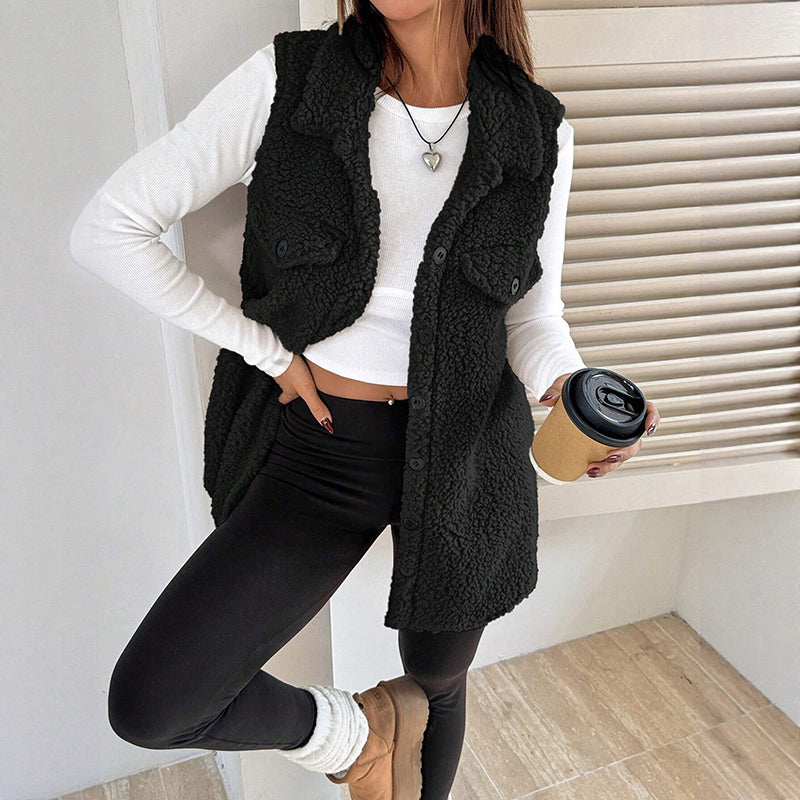 Chloé Montclair Button-Front Plush Teddy Vest