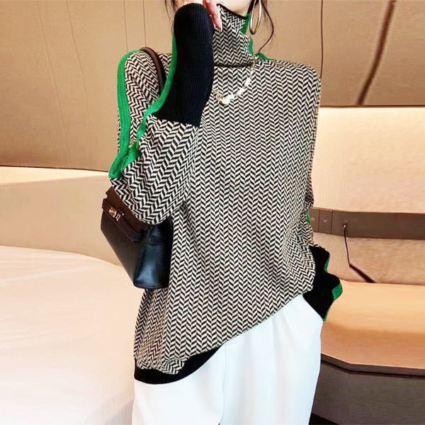 Bella | Women Luxe Herringbone Turtleneck Sweater